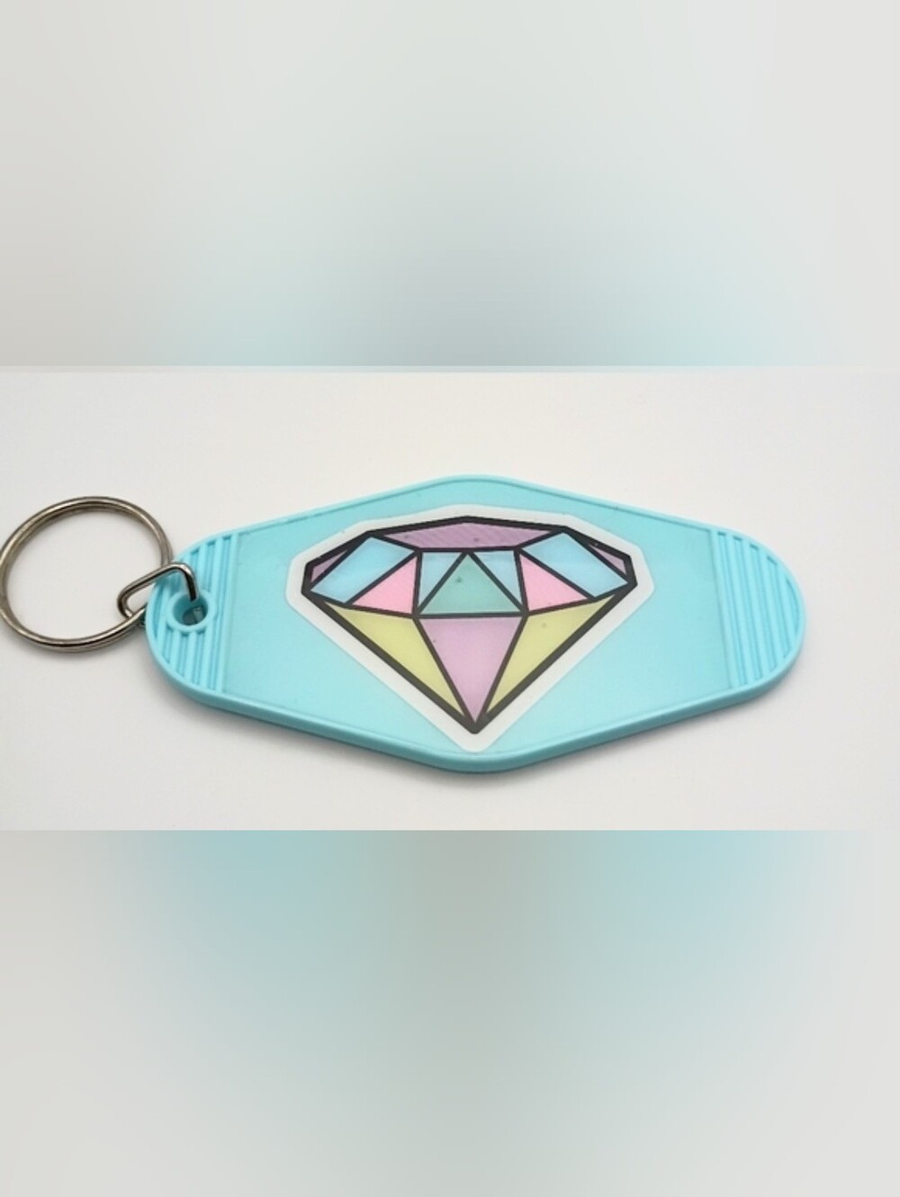 Blue Diamond Motel Keychain Retro Pastel Y2K Geometric Key Fob